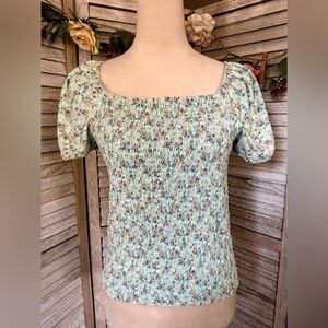 TenSixtyShermanGirls Woman’s SZ XL Aqua Ditsy Floral Prairie/Cottage PuffSleeve